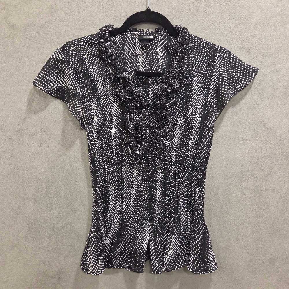 East‎ 5th Polka-dot Ruffle Shirt Women's Size Small? Stretchy Coquette Classic
